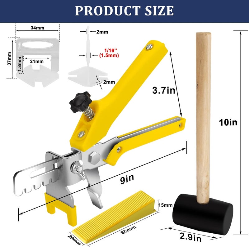 BAUMFEUER Tile Leveling System with Tile Plier and Rubber Mallet, 1000 Piece Tile Spacers Clips and 200 Piece Reusable Wedges, Tile Leveler Tool Set for Tile and Stone Installation (1/16 Inch） - Image 3